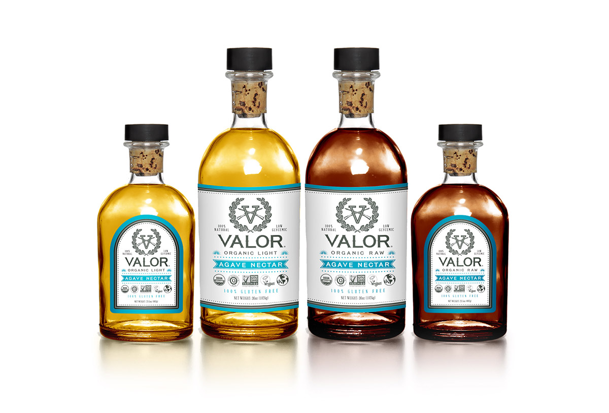 valor spirits agave nectar package design in austin texas by beau morrow for left hand design