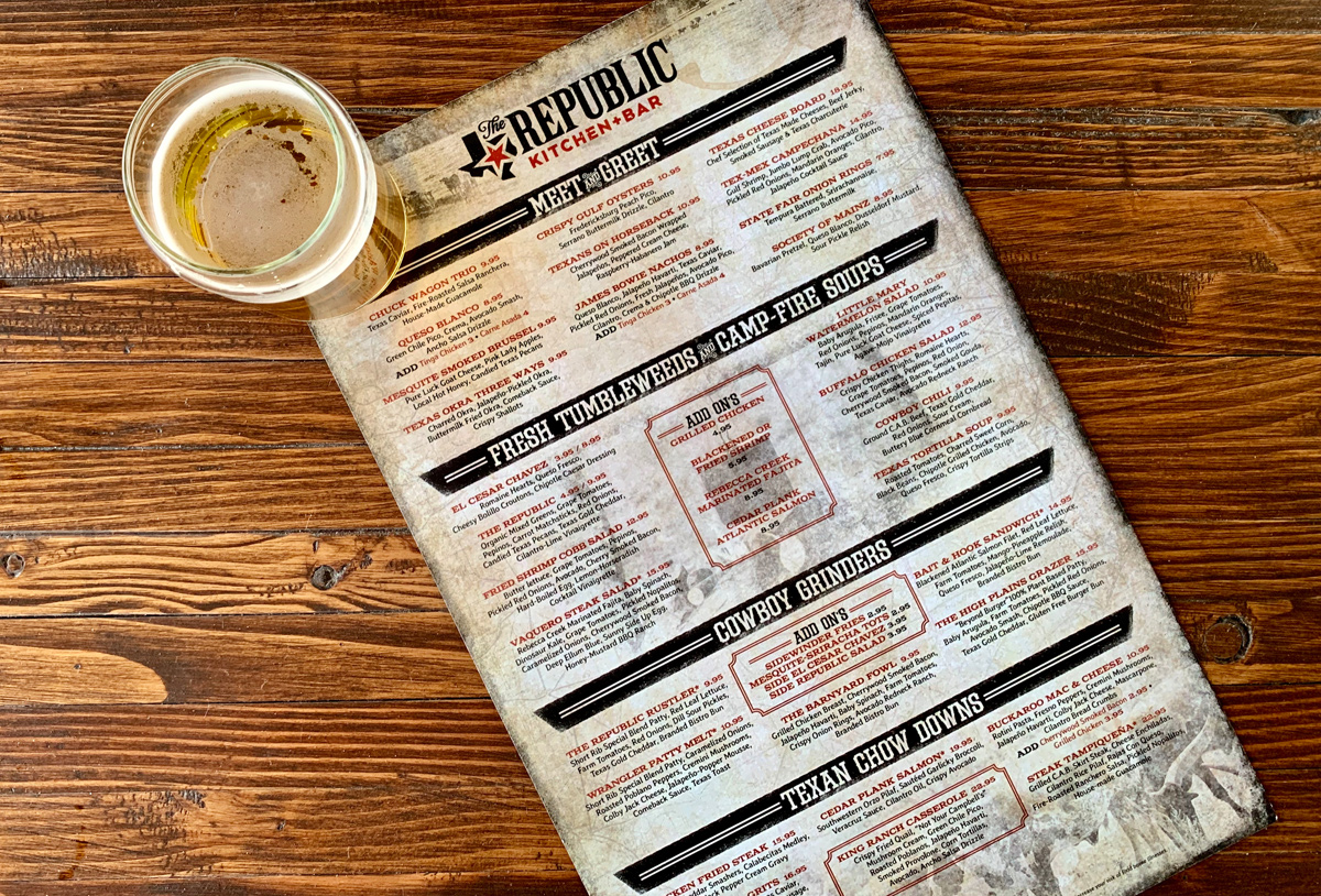 republic kitchen + bar restaurant menu design by beau morrow for left hand design in austin texas