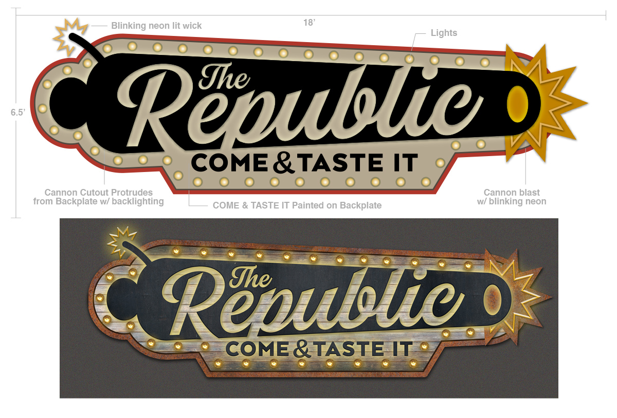 republic kitchen + bar neon sign design by beau morrow for left hand design in austin texas