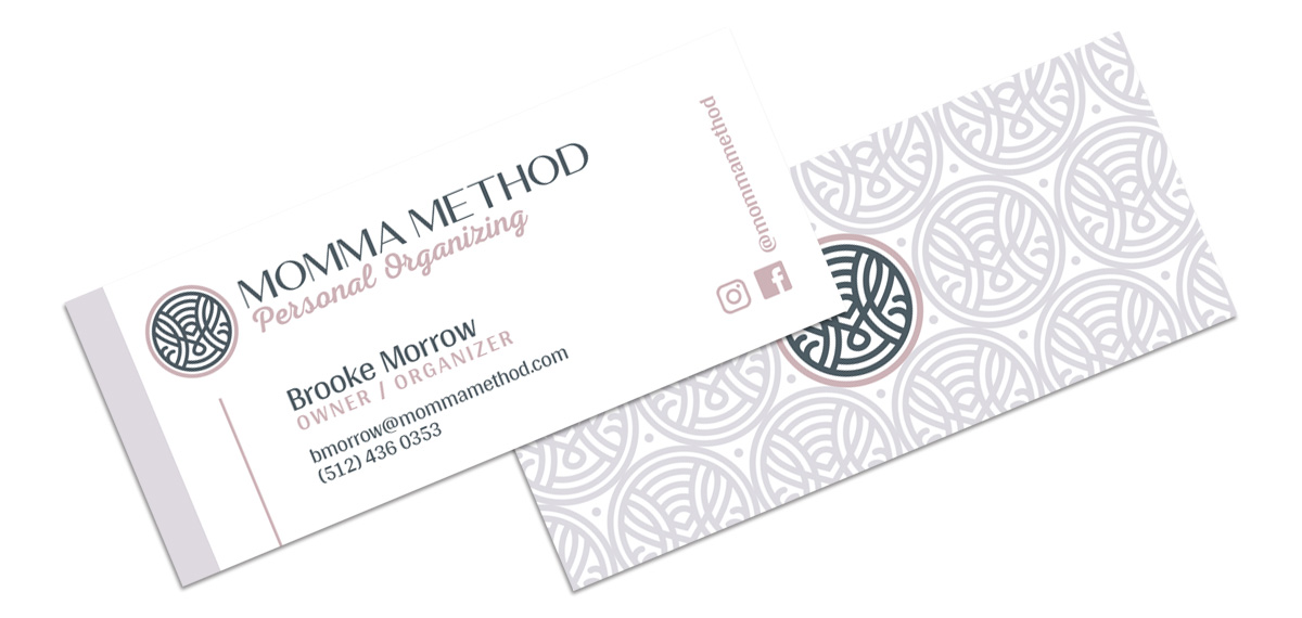 momma method personal organizing business card design by beau morrow for left hand design in austin texas