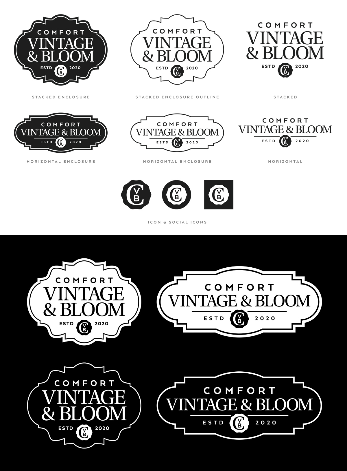 Comfort Vintage & Bloom vintage branding design by beau morrow for left hand design in austin texas