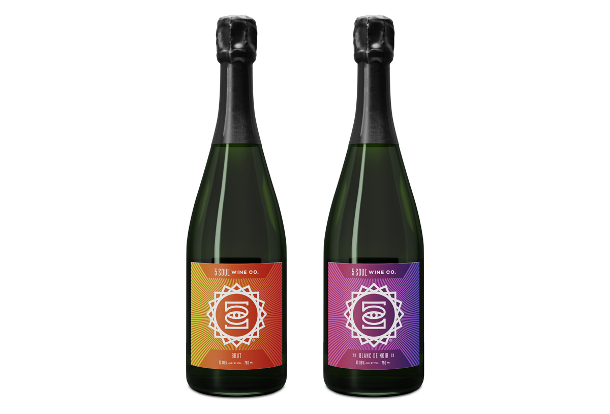 5 soul wine sparkling wine label design by beau morrow for left hand design in austin texas
