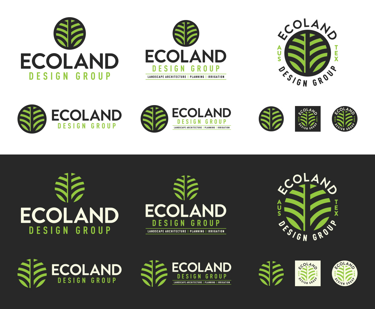 ecoland design group landscape architect logo branding design by beau morrow for left hand design in austin texas