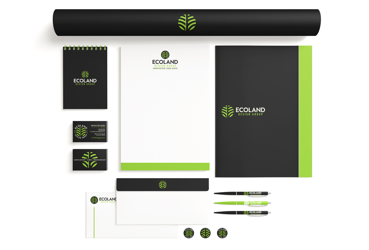 ecoland design group landscape architect stationery business card design by beau morrow for left hand design in austin texas