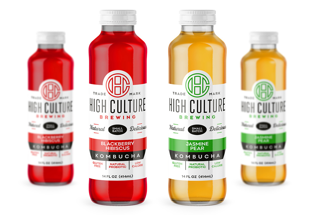 high culture brewing kombucha package design by beau morrow for left hand design in austin texas