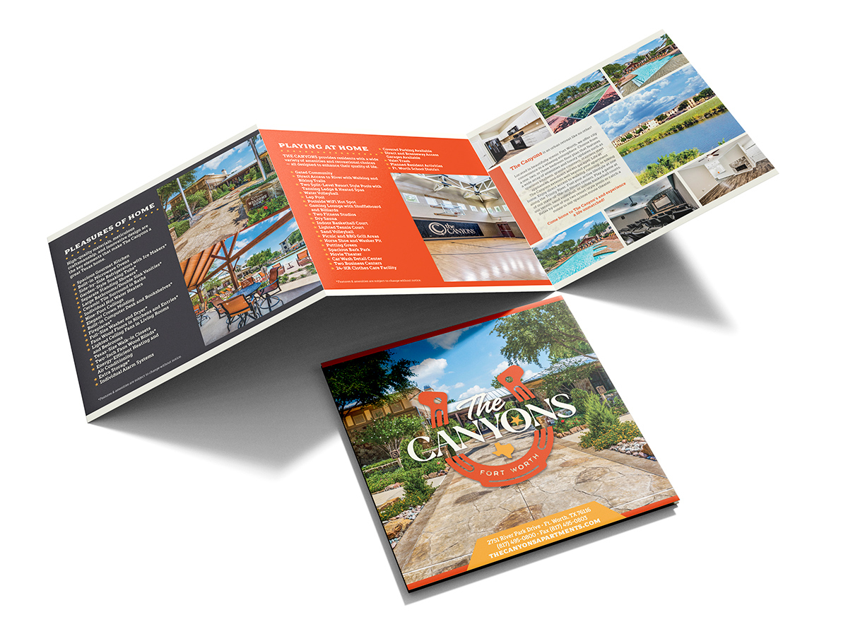 the canyons apartment complex brochure design by beau morrow for left hand design in austin texas