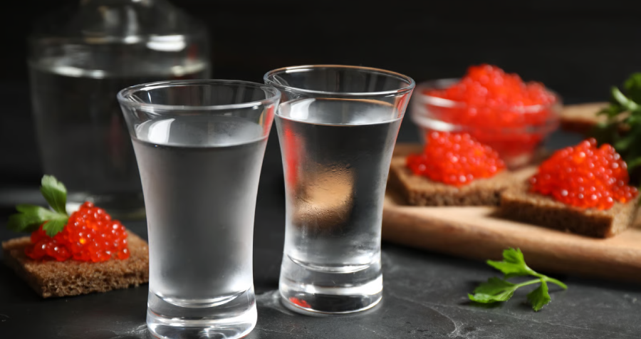 Vodka Shots with Red Caviar Appetizers
