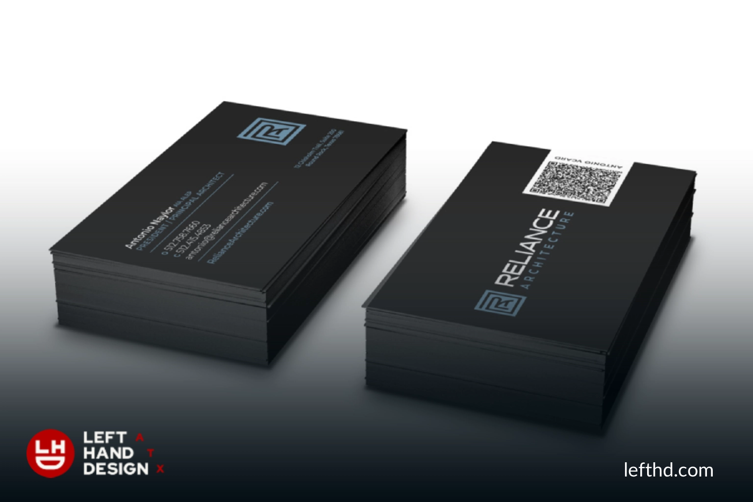 Reliance Architecture business card with the approved identity