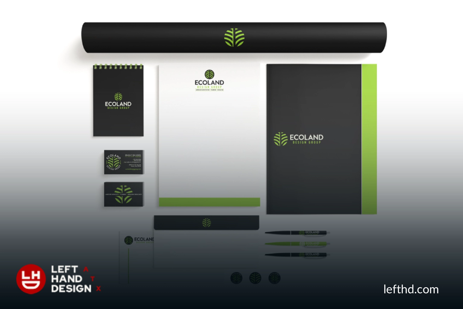 Ecoland Design Group stationery and business card application