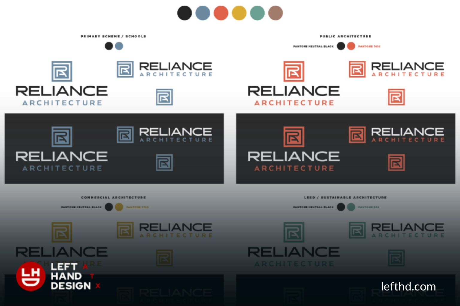 Reliance Architecture logo and branding system by Left Hand Design